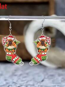 925 Silver 2D Tablet, 1 Pair Of Cartoon Santa Claus And Stocking Pendant Earrings - Red And White Earrings, Suitable For Women's Christmas Clothing, Christmas Gifts, Women's Autumn And Winter Jewelry, Fashionable Pendant Earrings - Autumn Design, Stainless Steel Hooks, Perfect For Thanksgiving, Holiday Shoppers, Daily Wear, Music Festivals