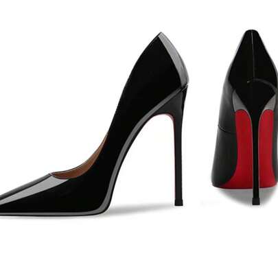 Zapatos de tacón alto de punta negros de recubierto con suela roja, zapatos de mujer profesionales y sexys para cambio de turno nocturno, nuevos para primavera y otoño