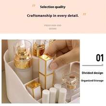 Kosmetikaufbewahrungsbox mit Schubladen, Make-up Organizer Schminktisch Aufbewahrungsregal, mit Lippenstift, Pinsel, Lidschatten und Schminktisch (Beige - Weiß)