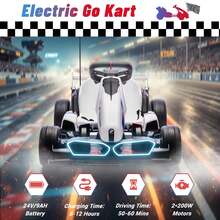 (24V 36V Electric Go Kart With Adjustable Seat), Licensed BMW Drift Kart With Dual 300W Motors, Crazy Go Cart For Kids Ages 6-12, Cool LED Lights, Drift Mode And 2 Speeds - 白色 - 查看 2