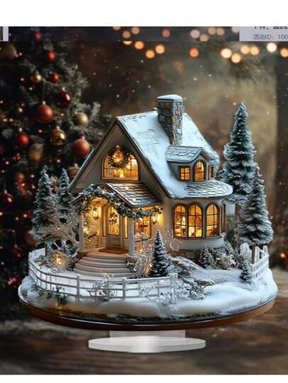 1 Stück Bohemian Stil Acryl 2D flaches Schneehausmodell Tischaufsteller, Multifunktionale Heim- und Bürodekoration, Weihnachtsgeschenk, Wand-Kunst für Wohnzimmer und Küche