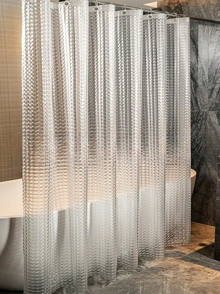 Image showcasing 1-Pack 3D Transparent PEVA Shower Curtain - Waterproof Bathroom Partition With 12 White Hooks ...