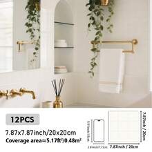 12pcs/Set 5.91x5.91/7.87x7.87inch Fresh Style Home & Kitchen Decor Stickers, PVC Self-Adhesive Faux Ceramic Tile Wall Stickers, Waterproof, Oil-Proof, Easy To Clean, Suitable For Living Room, Bedroom, Kitchen, Bathroom Wall Decor, Cabinet Surface, Furniture Renovation