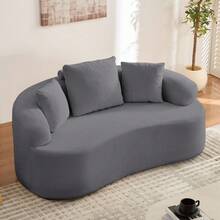 Puremind Minimalist Compact Loveseat Sofa With Chenille Upholstery, No-Assembly Curved Couch For Small Spaces/Apartments - 深灰色 - 查看 1