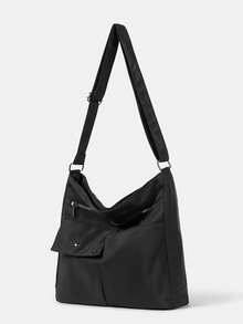 1pc Men's Casual Shoulder Bag, Multi-Pocket Design, Versatile College Style Messenger Bag, Solid Color Laptop Bag - Black - View 7