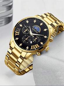 3pcs Men's Geneva Style Watch Gift Set - Stainless Steel Band Multi-Function Dial Watch, Suitable For Daily Commute And Casual Wear - Multicolor - View 6