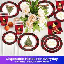 [New Arrivals For Christmas]Christmas Themed 100pcs/Set Disposable Tableware Set, Including 7-Inch Paper Plates, 9-Inch Cardboard, 9-Ounce Cups, Napkins, Suitable For Daily Gatherings, Birthday Parties, Bridal Showers, Baby Showers - Multicolor - View 2