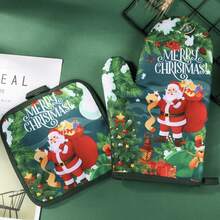 1 set de mănuși izolate pentru copt de Crăciun, set de mănuși pentru cuptorul cu microunde de Crăciun, esențiale pentru casă și bucătărie, cel mai bun cadou pentru tema de Crăciun și Anul Nou