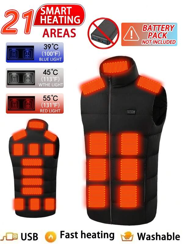 Veste chauffante casual unie pour hommes, vêtement d'extérieur d'hiver à isolation thermique