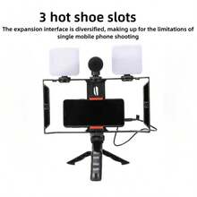 Vlog Live-Streaming-Kit für Smartphone, multifunktionales Smartphone-Fotografie- und Videoaufnahme-Set, tragbares Live-Streaming-Handgerät mit Mikrofon, Füllleuchte, Tischstativ, Smartphone-Stabilisator, einstellbares LED-Licht, für Inhaltserstellung, mit Kaltschuhhalterung geeignet für Selfies und Live-Streaming, Fotografie, tragbares Licht Selfies Live-Streaming Fotografie tragbares Licht - Schwarz - Übersicht 9