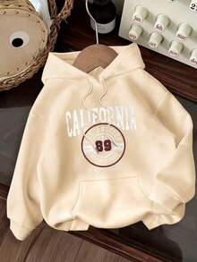 Sudadera hoodie sweatshirt dama mujer gorro capucha encapuchada manga larga algodon bolsa canguro cangurera bolsa bolsillo estampado 1889 san francisco california letrero letras numeros fechas college colegial universidad universidades escolar varsity lindo cute tierno suave pachoncita puños rib acanalados casual atletica aesthetic homie cossy casa diario frio ciudad urbana moderna juvenil comoda abrigadora caliente calientita ejercicio pijamada - Albaricoque - Ver 1
