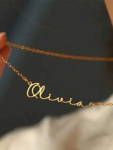 Customized Women's Stainless Steel Name Necklace, Gold Box Chain Personalized Font Jewelry Gift For Girlfriend, Family