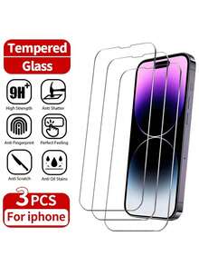 Bộ 3 miếng dán màn hình, tương thích với iPhone 11/12/13/14/16 Pro Max/14 Plus/15/15 Pro, làm từ kính cường lực, chống mồ hôi và dầu, màng bảo vệ trong suốt, món quà lý tưởng cho sinh nhật, gia đình và bạn bè. Chống nước, chống sốc, chống rơi, chống trầy xước, chống bám vân tay, bảo vệ toàn màn hình. - Trong sáng - Xem 24
