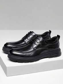 CAMEL CROWN Zapatos casuales para hombres, modelos de otoño e invierno, cómodos para ir y venir, con suela blanda y elevada, zapatos clásicos de negocios casuales - Negro - Ver 2