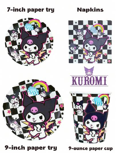 Sanrio 40/20/10 Piece Set, Sanrio, Kuromi, Melody Cartoon Character Themed Party Set, Including Disposable Plates, Paper Cups, Napkins, Suitable For Birthday Parties, Daily Gatherings, Bridal Showers, Reception Guests, Multiple Specifications To Choose From, Suitable For Multi Person Use, Kitchen, Decoration, Restaurant Decoration, Camping, Picnicking, Office Paper Cups.