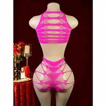 2 Pieces Of Sexy Lace Hollow Jacquard Split Jumpsuit, Tearable See Through Mesh Underwear, Women's Cute Underwear, Plus Size Bra And Underwear Set, Satin Erotic Underwear, No Crotch Design, Underwear And Bra Combination, Close Fitting Clothing, Essential For Boudoir, Tearable Details, Transparent Mesh Pattern, Soft Satin Material, Exquisite Lace Trim, Women's Underwear Set, Fashion Enthusiasts, Plus Size Erotic Underwear - 藍色 - 查看 11