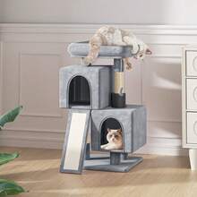 Cat Tree, 34 Inch Cat Tree Tower With 2 Cat Condo, Cat Tower With Scratching Post & Sisal-Covered Scratching Board, Cat Climbing Tower, Cat Tree For Indoor Cats - 淺灰色 - 查看 1