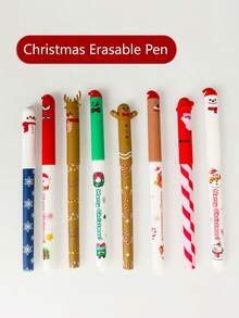 8 pezzi Set di penne gel cancellabili natalizie, penne neutre cancellabili creative a cartoni animati, adatte per feste di Natale, regali di Natale per bambini