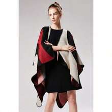 Women's Warm Shawl Wrap Cape Winter Cardigan Sweaters Open Front Poncho - A5-紅色 - 查看 3