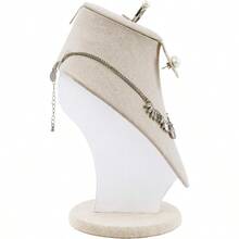 Mooca Soporte de exhibición de joyas de madera cubierta de lino para collar cadena de joyería soporte para exhibición de collares maniquí collar busto de joyería soporte de busto de 8 3/4 pulgadas de altura color marrón - BronceadoTanLinen - Ver 4