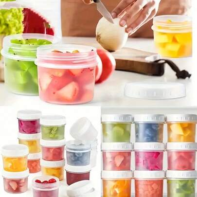 10pcs 200ml Plastic Fruit Themed Jars With Lids - Durable Pattern, Outdoor, Storage Containers For Cream, Yogurt, Pudding, Ice Cream, Fruit Cups - Sealable, Microwave & Freezer, 10 Packs Includes 5 Jars + 5 Lids