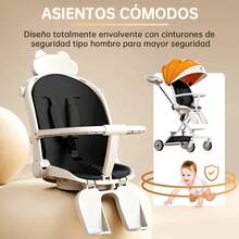 Carriola Para Bebé Ligera Portátil, Plegable, Con Asiento Giratorio 360°, Reclinable A 3 Posiciones - Blanco y Negro - Ver 4