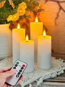 4件/12件 無焰LED蠟燭附遙控器，適用於婚禮、壁爐、聖誕節、派對、浪漫晚餐、送禮 - 白色 - 查看 1