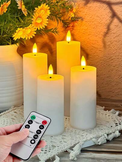 4pcs/12pcs Flameless LED Candles With Remote Control, Pillar Candles With Remote, Battery Powered LED Lights, Candle Lights, 3D Dancing Flame Flickering Candles, Battery Operated Candles, Minimalist Home Decor, Wedding, Fireplace, Candle Warmer, Christmas, Party, Romantic Dinner, Gift, White (4", 5", 6", 7")