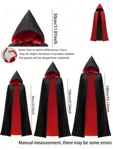 Christmas Vampire Cloak Black & Red Cape, Red Collar Wizard Vampire Cloak, Hooded Grim Reaper Cloak, Costume For Role Play, Party Decor, Photography Props, Stage Performance Accessories - Multicolor - View 7