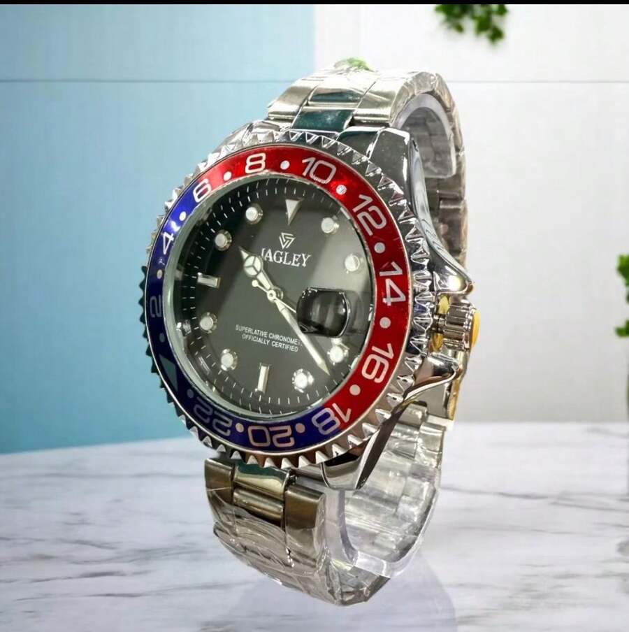 Men's Luxury Role Quartz Analog Watch Stainless Steel Strap Sports Casual - 紅色 - 查看 1