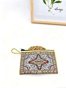 新款轻便刺绣零钱包，双面刺绣女士收纳包，女孩化妆包，多功能卡包，复古高性价比化妆包，便捷便携手提包，精致图案零钱包 - 彩色 - 查看 6