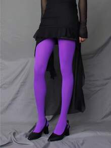 Women's Neon Lime Soft Opaque Tights For Autumn/Winter Street Style, Cozy