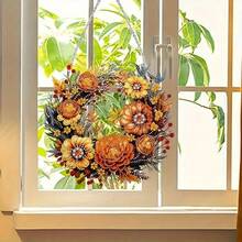 1 pieza Colgante de corona floral de diamante plano 2D 5D, decoración colgante de flores acrílicas DIY, adecuado para todas las estaciones, Acción de Gracias, Día de la Madre, Halloween, Navidad - Forma de diamante asimétrica, Escritorio del hogar Ventana