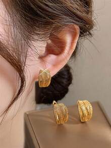 1 par de pendientes de aro huecos con diseño geométrico vintage, decoración diaria para varios festivales, regalo de Navidad para mujeres y novias, joyería de cobre con circonita cúbica