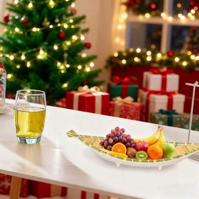 Bandeja tejida con efecto de bambú, bandeja de servir, bandeja para aperitivos/frutas/pasteles/verduras, bandeja para decoración de fiestas, plato de picnic