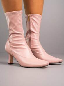 Elegant Ankle Boots With Side Zip And Slim Heel Design - Pink - View 2