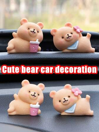 2Pcs Cute Cartoon Bear Car Decor - Creative Automotive Interior Ornament, Resin Non-Slip Dashboard Decoration, Adorable Decorative Accessory For Cars ,Car Accessories ,Car Decor ,Car Interior Accessories ,Car Essentials ,Car Stuff