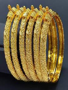 A Set Of Luxury 18k Gold Plated Explosive Bracelets, Dubai African, European And American Women's Bridal Jewelry