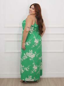 Vestido longo feminina  plus size estampado - Verde - Visão 2
