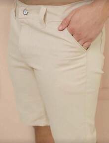 Men's Bermuda Shorts, Colored Twill, Premium Jeans, Various Colors - 米色 - 查看 1