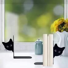 2pcs Cute Cat Bookend, Thickened Metal Desk Bookshelf With Peeping Cat Pattern, L-Shaped Book Stand For Stationery & Books