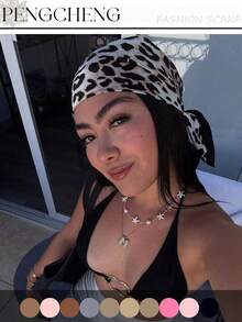 1 pieza Pañuelo de cabeza con estampado de leopardo vintage de moda para mujer, casual y versátil, suave y amigable con la piel, adecuado para todas las estaciones, pañuelo multifuncional