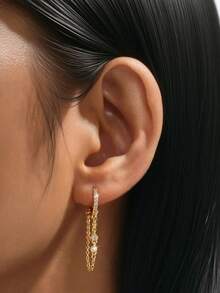 1 件 925 纯银平背简约流苏耳钉，适合耳骨穿孔，精美珠宝 - 非常适合女性日常穿着/婚礼/派对/情人节/订婚 - 金色 - 查看 18
