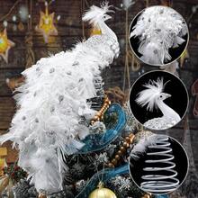 15 Inch Christmas Peacock Tree Topper Christmas Ornaments Artificial Feather Glitter White Peacock Xmas Decorations For Xmas Wedding Party Tree DecorHalloween Christmas New Year - trắng - Xem 3