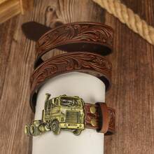 Gleebuy 1pc Truck Shaped Zinc Alloy Buckle Embossed PU Leather Casual Belt, Unisex