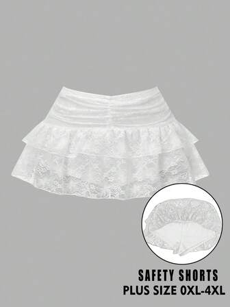 大码女式蕾丝荷叶边分层褶皱浪漫可爱蛋糕裙搭配安全短裤，适合聚会、购物、派对，XL-4XL