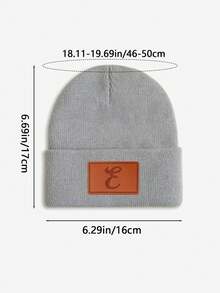 1pc Baby Leather Patch Vintage Letter Decor Grey Beanie, Choose From 26 Letters, Soft & Comfortable Unisex Infant Autumn/Winter Warm Hat, Suitable For Holidays, Birthdays, Daily Wear - Grey - View 4