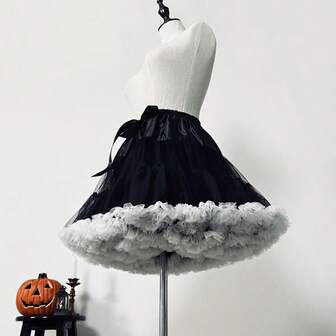 1件装女士薄网纱衬裙，洛丽塔风格多层薄纱裙，适合搭配连衣裙、万圣节和圣诞节服装，黑白两色
