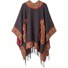 Women's Warm Shawl Wrap Cape Winter Cardigan Sweaters Open Front Poncho - A6-黑色 - 查看 2