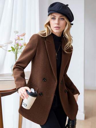 2025 New Arrival Women's Elegant Gray Blazer Jacket, Casual Commuter Style Overcoat For Autumn/Winter